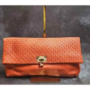 Elliott Lucca Bright Orange Leather Convertible Clutch/Crossbody